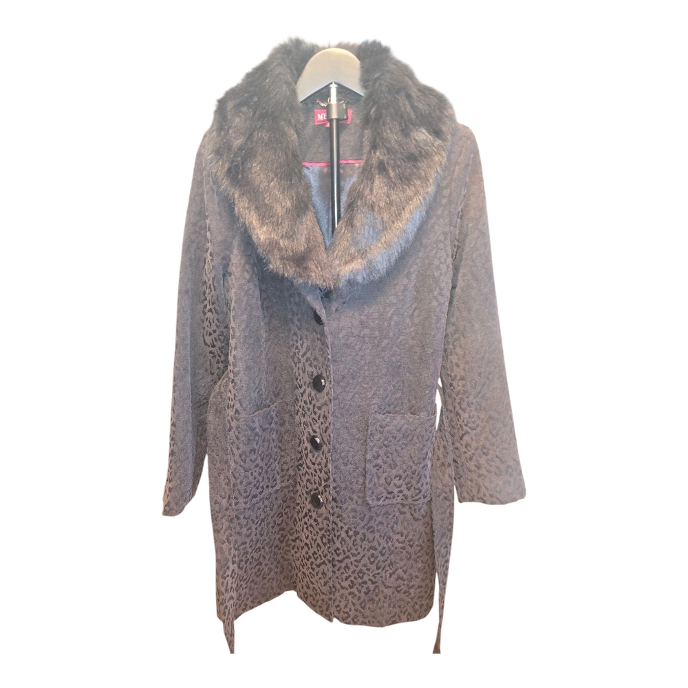 Merona Black Leopard Teddy Jacket with Faux Fur Collar (REMOVEABLE)